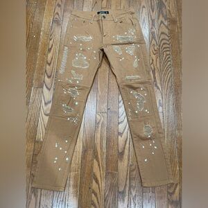 Stylish Tan Distressed Women's Straight Leg Jeans
